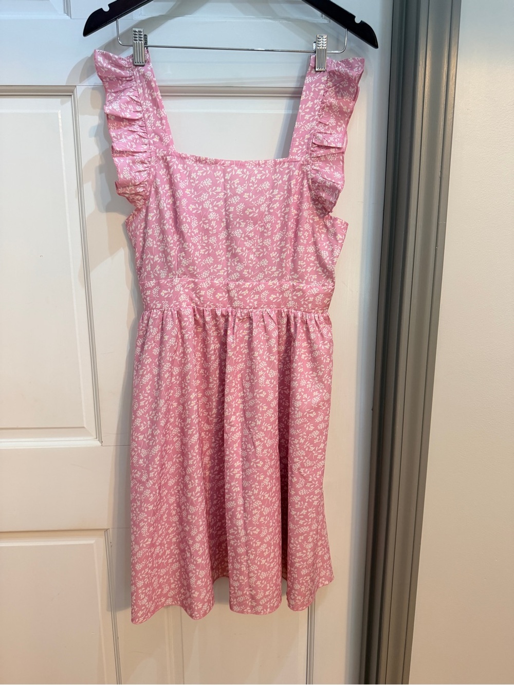 SHEIN Pink White Floral Ruffle-Strap Casual Sundress